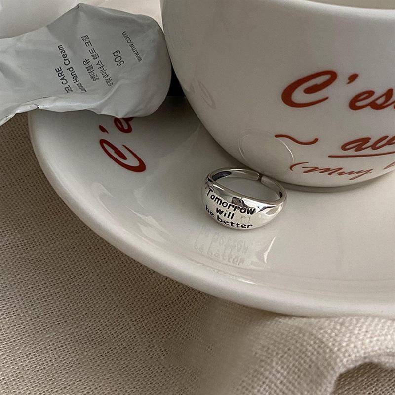 Korean S925 Sterling Silver Wide Band Ring, Niche Letter Design, Cold Aesthetic Fashion for Women, High-End Look, New Style Index Finger Ring
