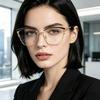 Fashion new trend European and American women fashionable metal cat eye frame spring leg personalized versatile anti-blue flat mirror