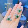 Women Jewelry Set Elegant Simulated Emerald Ruby Floral Earrings Ring Full Diamond 3D Design