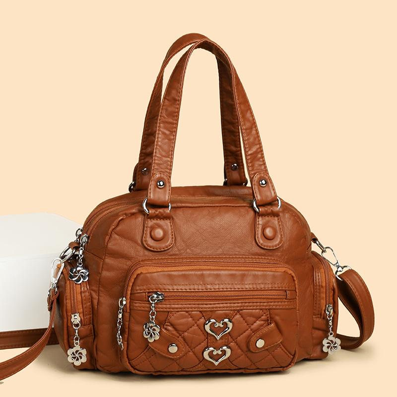 Retro Ladies' Single-shoulder Washed Leather Large-capacity Hand-held Soft Leather Crossbody Bag