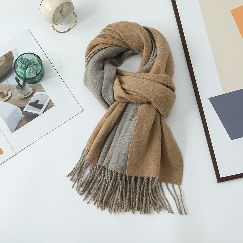 Double-sided Two-color Scarf for Women Autumn and Winter High End New Wool Scarf Shawl Imitation Cashmere Scarf