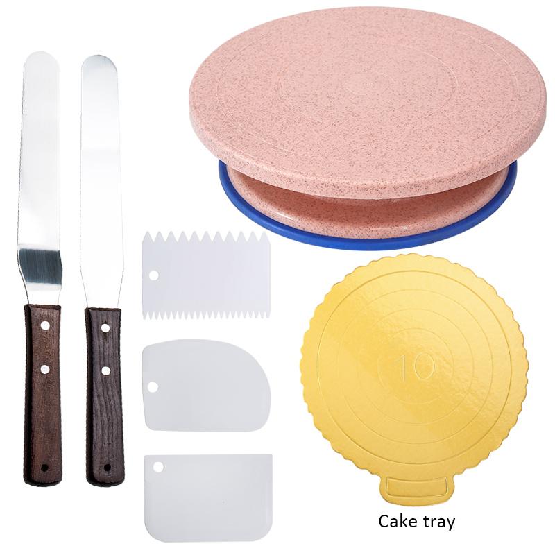 FAIS DU 6Pcs/Set Plastic Cake Turntable Rotating Cake Plastic Dough Pastry Decorating Stand Rotary Table DIY Pan Baking Tool