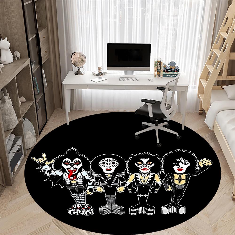1PC KISS Band Office Round Rug - Perfect for Office or Study Decor, Non-Slip Backing, Decorative Floor Mat yy250916023