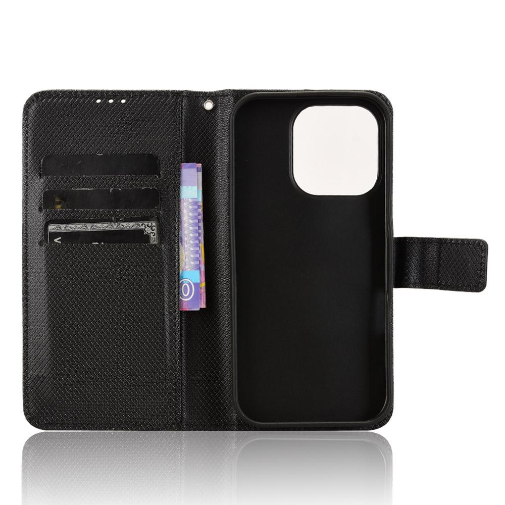 For iPhone 16 Pro Max Case PU Leather Diamond Texture Wallet Phone Cover