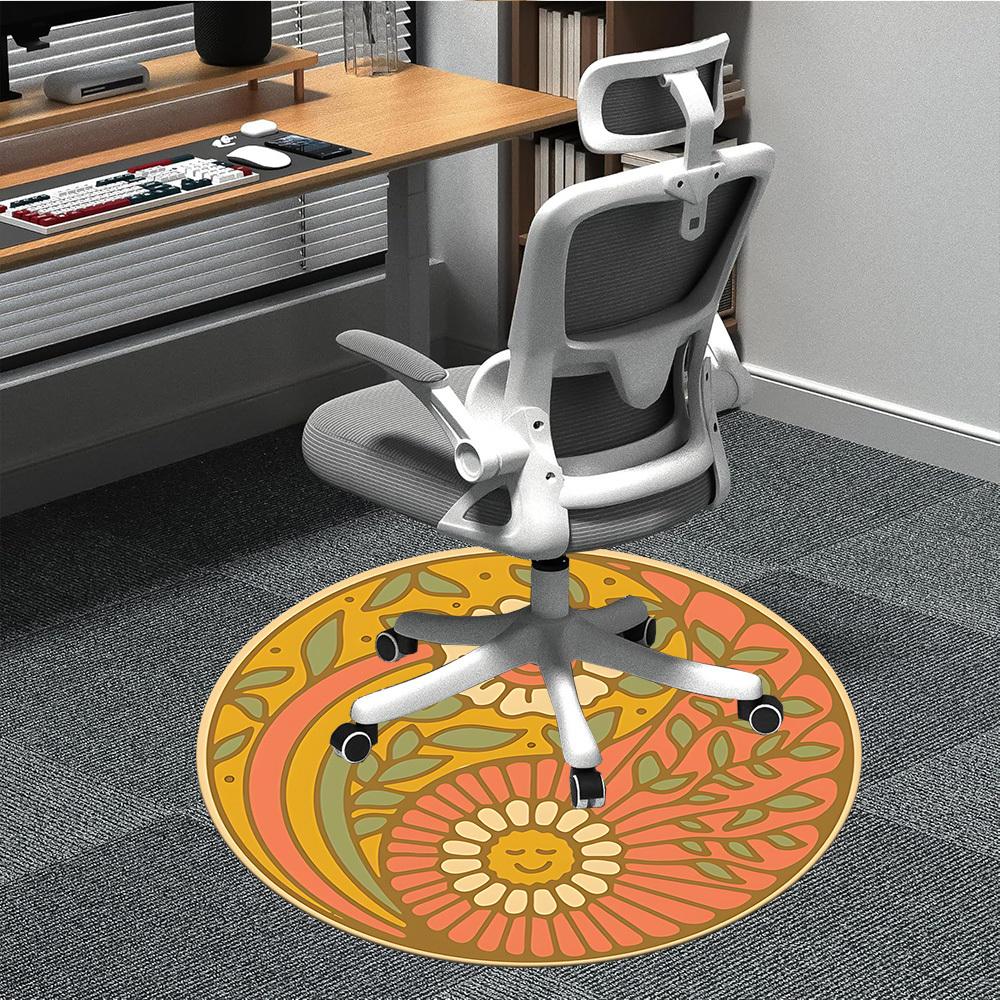 

1pc Floral Mandala Office Round Area Rug, Mat Suitable For Office, Under Office Chairs Bedroom Living Room Home Decor, Room Deco 80cm