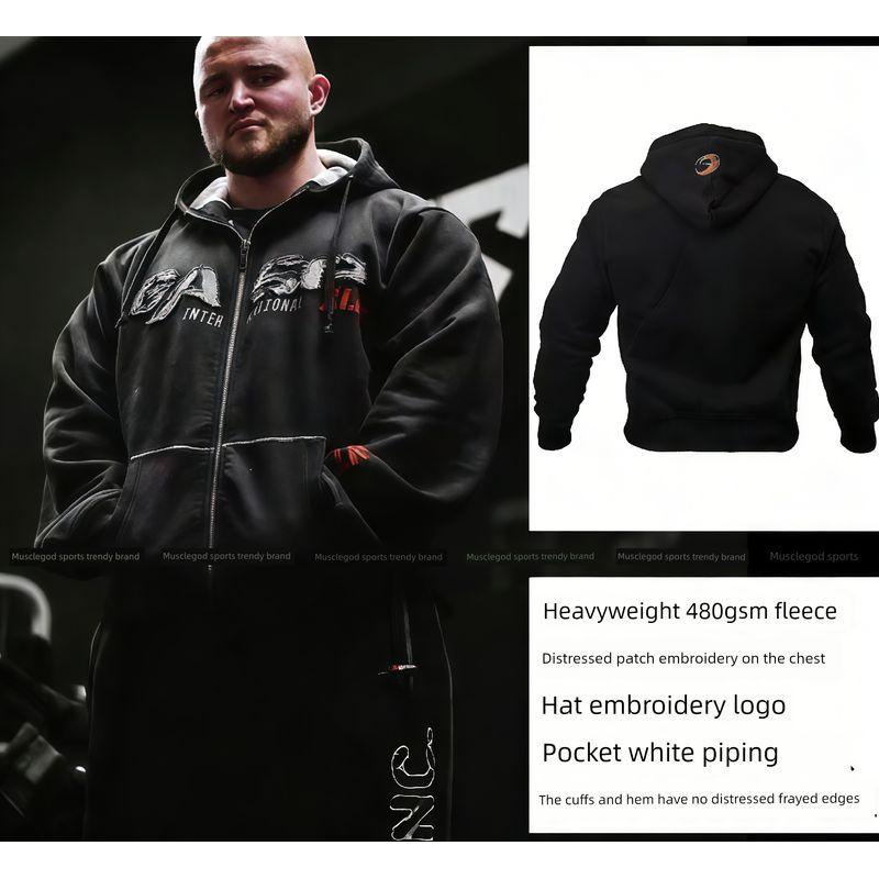 Gp New Orange Large Logo Embroidered Training Thickened Warm Classic European and American Style Fitness Training Hoodie Trendy Jacket