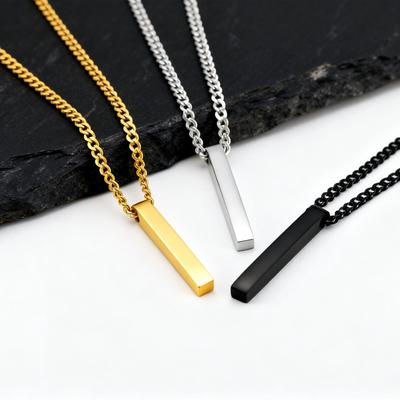 Vnox 3D Vertical Bar Necklaces for Men Women, Black Silver Gold Color Stainless Steel Geometric Pendant Necklace, Boy Collar New