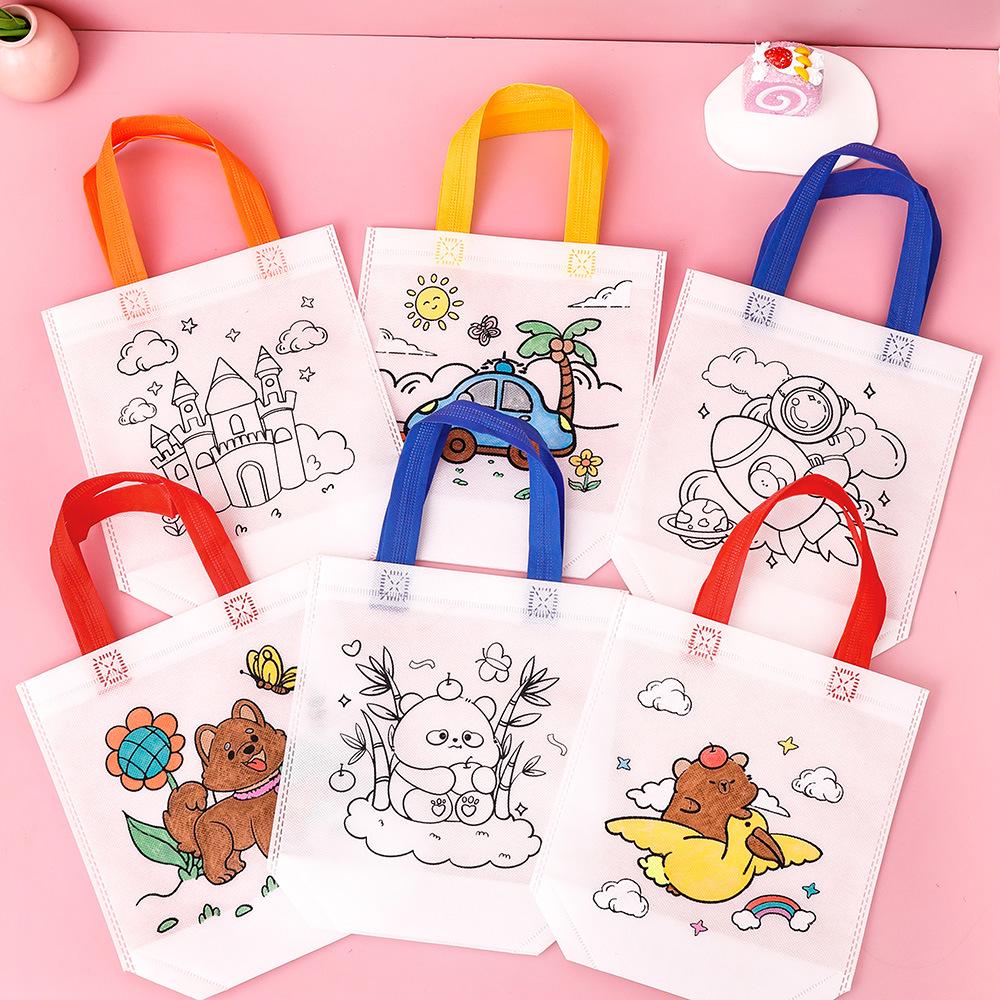 Kids' DIY Cartoon Doodle Tote Bag - Educational Non-Woven Craft Gift