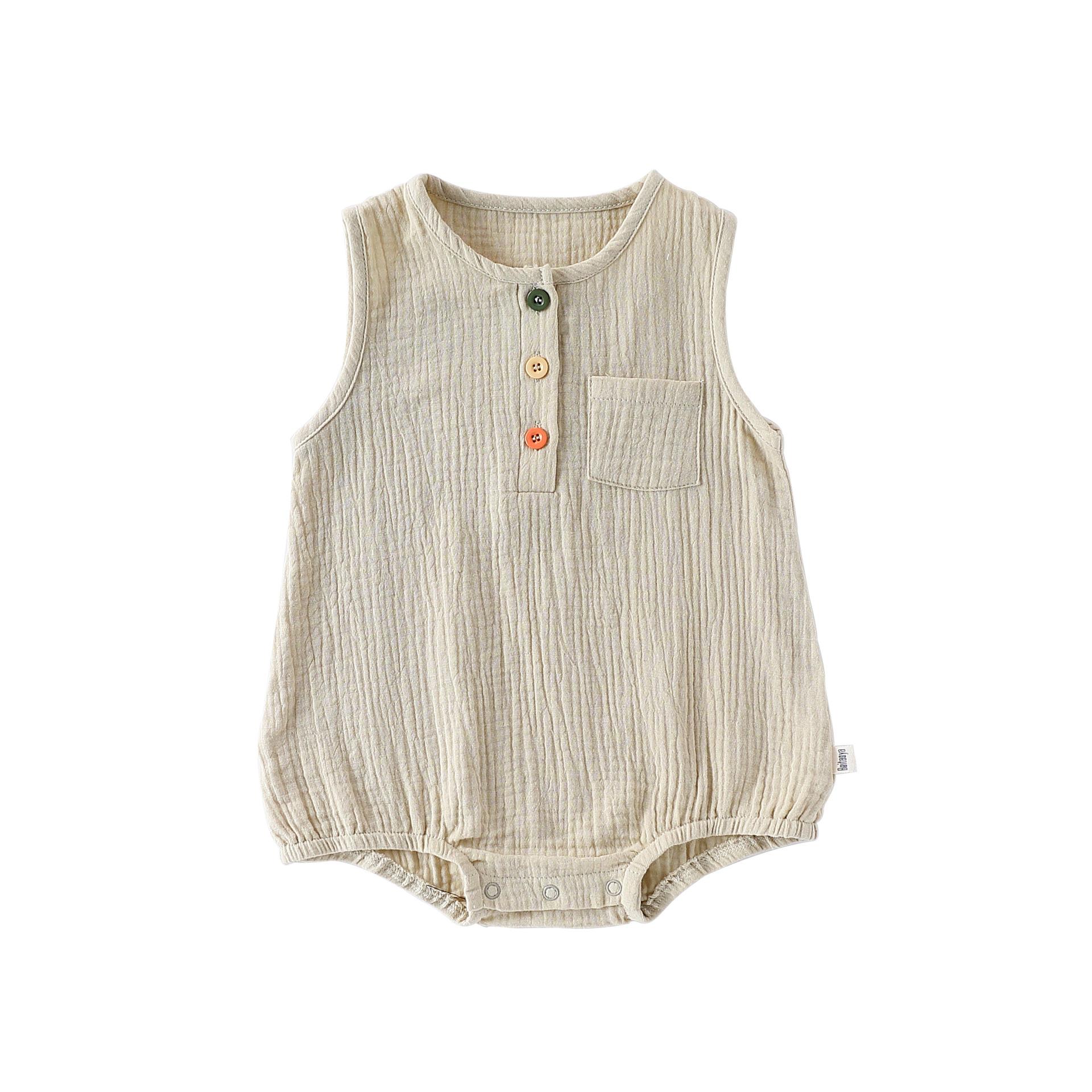 

Летняя детская одежда для ползания для мальчиков и девочек, детская одежда из чистого хлопка, летняя одежда для ползания для новорожденных, дышащая 90cm бежевый