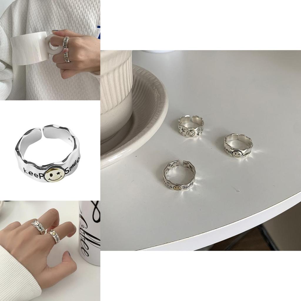 Schicker unregelmäßiger Smiley-Gesicht verstellbarer Ring für Damen in zeitgenössischer koreanischer Ästhetik mit 925er Silber
