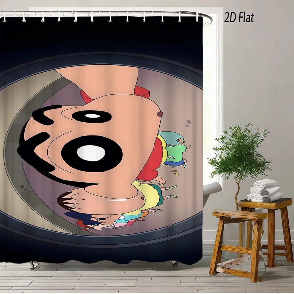 Crayon Shin-Chan The Movie Super Power Battle 2D Print Waterproof Shower Curtain, Yellow Bathroom Decor With Hooks