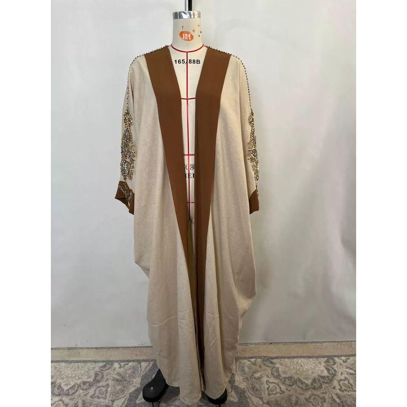 

New Middle East Heavy Industry Rust Beads Contrast Color Cardigan Robe Dress Cardigan Nail Bead Robe Khaki All yards