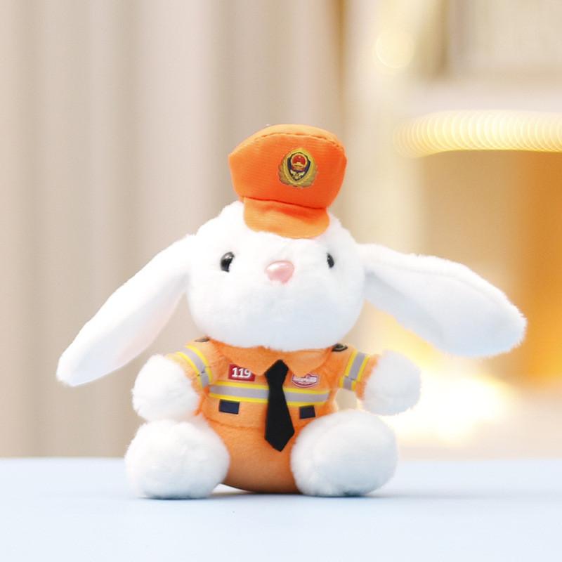 Whimsical Police And Firefighter Rabbit Plush Toy Keychain Ultra Cuddly Stuffed Doll