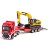1/48 Platform Trailer Towing Excavator Model Toys Metal Diecast Sound Light Doors Opened Toy Engineering Vehicles for Boys Gifts