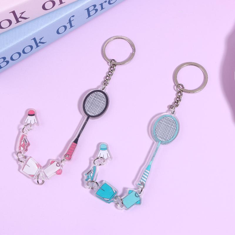 Cartoon Badminton Racket Keychain For Y2K Bag Pendant Competition Activity Gifts Jewelry Decoration Accessories