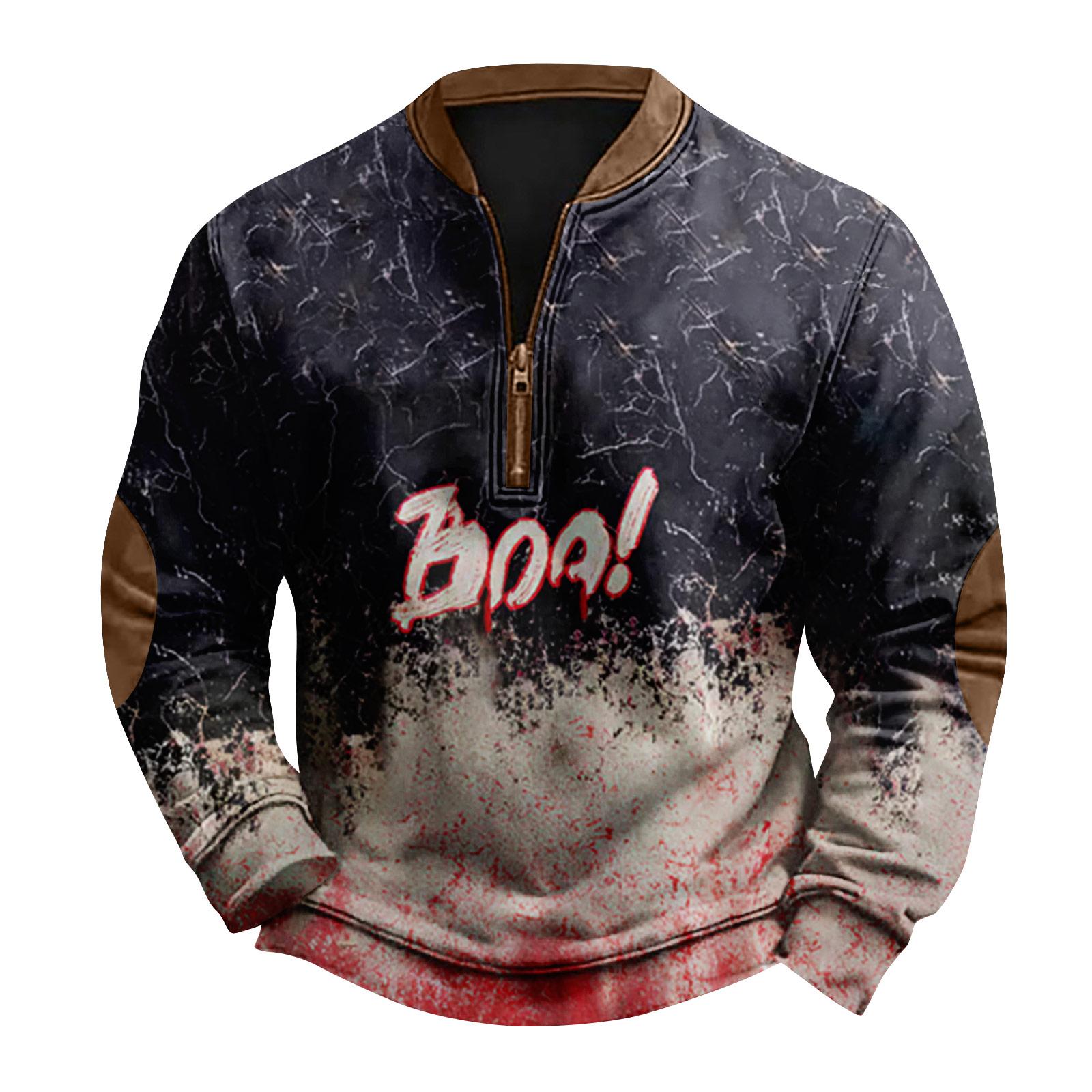 

Мужская повседневная модная рождественская принтованная толстовка без капюшона, широкая мужская свободная толстовка с капюшоном и воротником-стойкой M