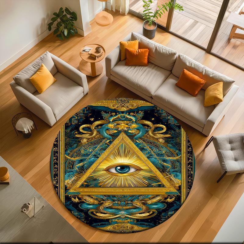 1pc The square and compass of Freemasonry Round carpet Painted Printed circular carpet, home door mat, outdoor travel protection carpet