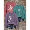 3Women's long-sleeved top (sold individually) T shirt suit | Dandelion letter print theme | Simple, minimalist, and artistic round-neck top | Elegant