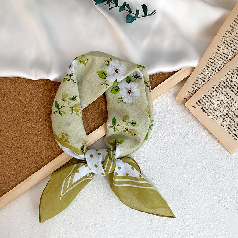 Cotton square scarf, silk scarf, high-end new small shawl, neck protector, small scarf, multi-purpose floral headscarf, headband, hair tie