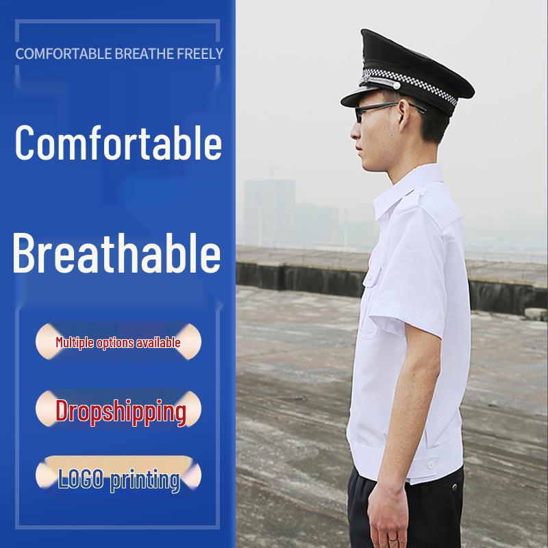 Summer Short-Sleeve White Security Uniform Shirt for Community Gatekeepers and Hotel Staff