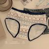 Female Summer Printed Cotton Extended Crotch No Trace Breathable Middle Waist Triangle Briefs