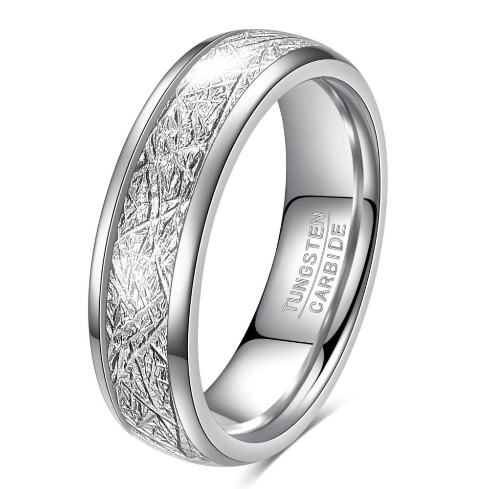 4mm 6mm Wide Frost Pattern Meteorite Wire Tungsten Steel Gold Sphere Ring