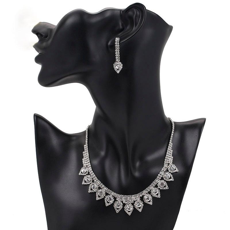 

Комплект со стразами, свадебное ожерелье с бахромой, серьги, цепочка в виде капель воды, высококачественные свадебные украшения. серебряный