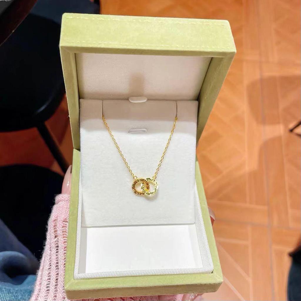 Vietnam Gold Interlocking Ring Necklace: Women's Light Luxury Clavicle Chain Pendant
