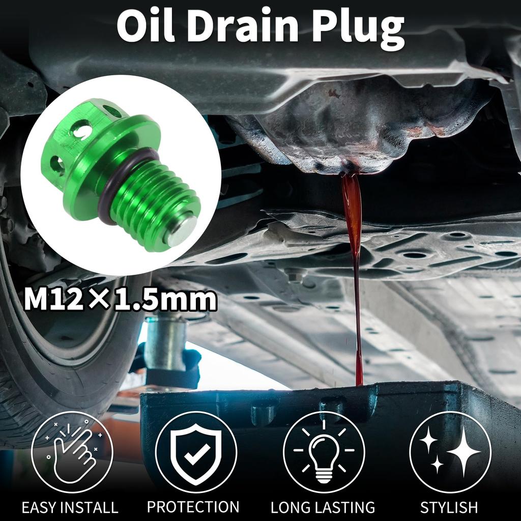 A ABSOPRO M12x1.5 4mm Magnetic Drain Plug Aluminum Alloy with Copper Washer Green