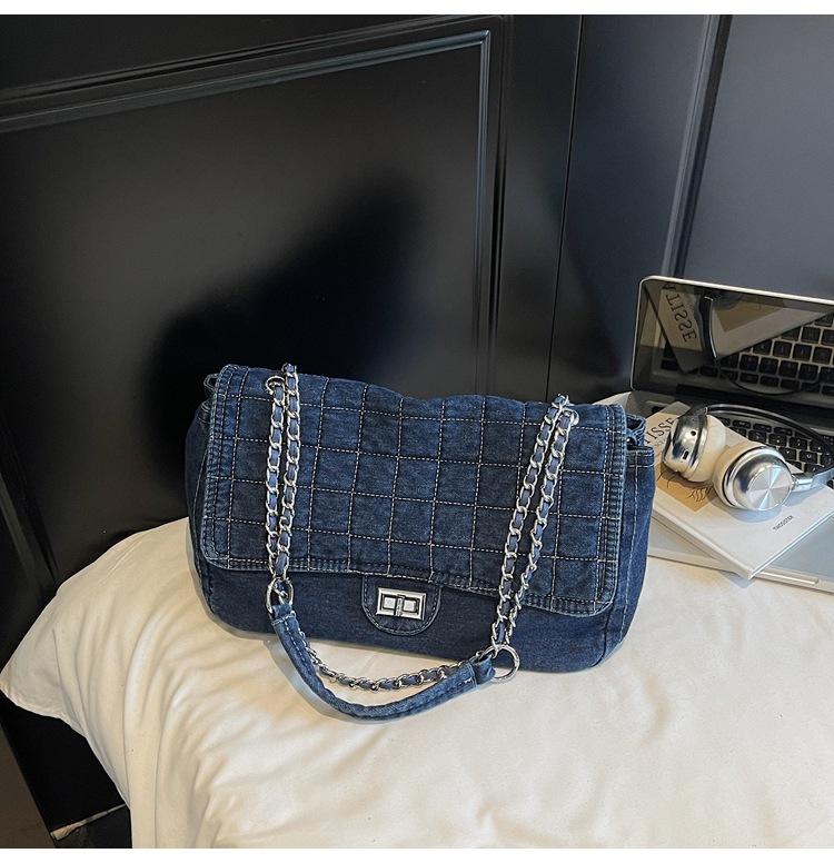 

Denim bag women s fashion large capacity chain shoulder bag high-end sense lazy wind commuting versatile underarm bag