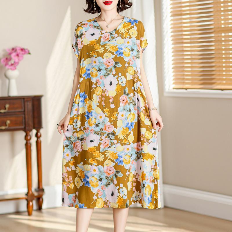 Vintage Long Dresses for Women Short Sleeve Elegant Plus Size Dress Loose Summer Clothes
