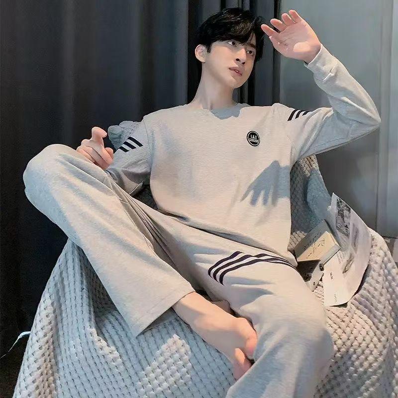 Herren Antibakterieller Langarm Pyjama Set - Rundhals, Lässig, Zweiteilig, für Frühling/Herbst/Winter.