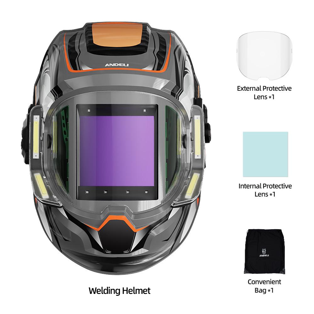 ANDELI Auto Darkening Welding Helmet with Large Viewing True Color Welding Mask 6 Arc Sensor 1/1/1/2 for Welding Cut Grind Area