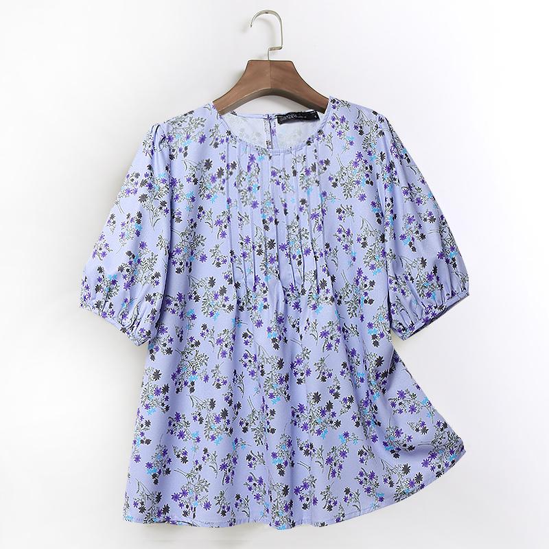 

ZANZEA Женская повседневная блузка с круглым вырезом, цветочным принтом и коротким рукавом 3XL