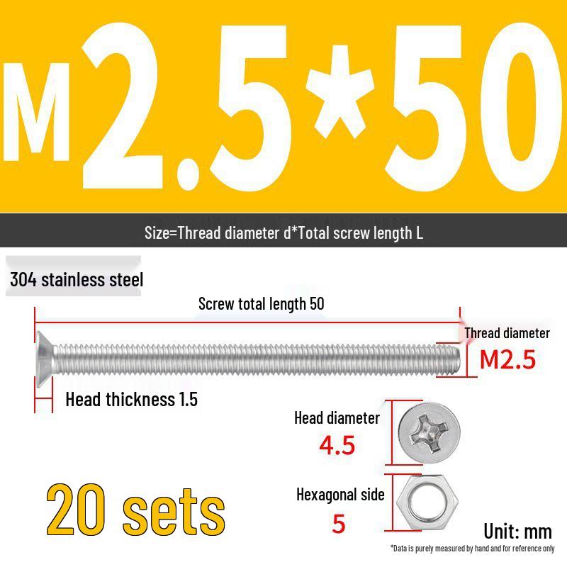304 Stainless Steel Extra Long Phillips Flat Head Screws and Nuts Set (2M, 3M, 4M)