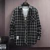 Spring and Autumn Models Long-sleeved Lapel Plaid Shirt Men's Versatile Retro Casual Shirt Blouse Jacket Men's Striped Plaid Shirt