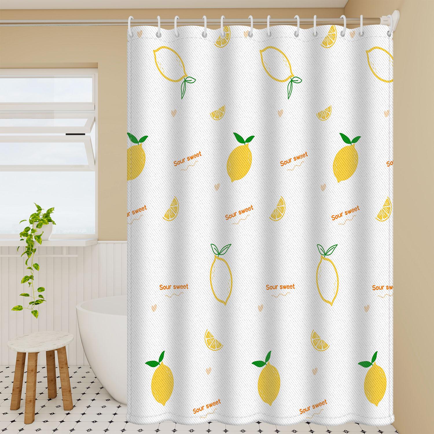 Bright Lemon Slice Bath Curtain - Refreshing Citrus Polyester for Summer Feel 80*180cm
