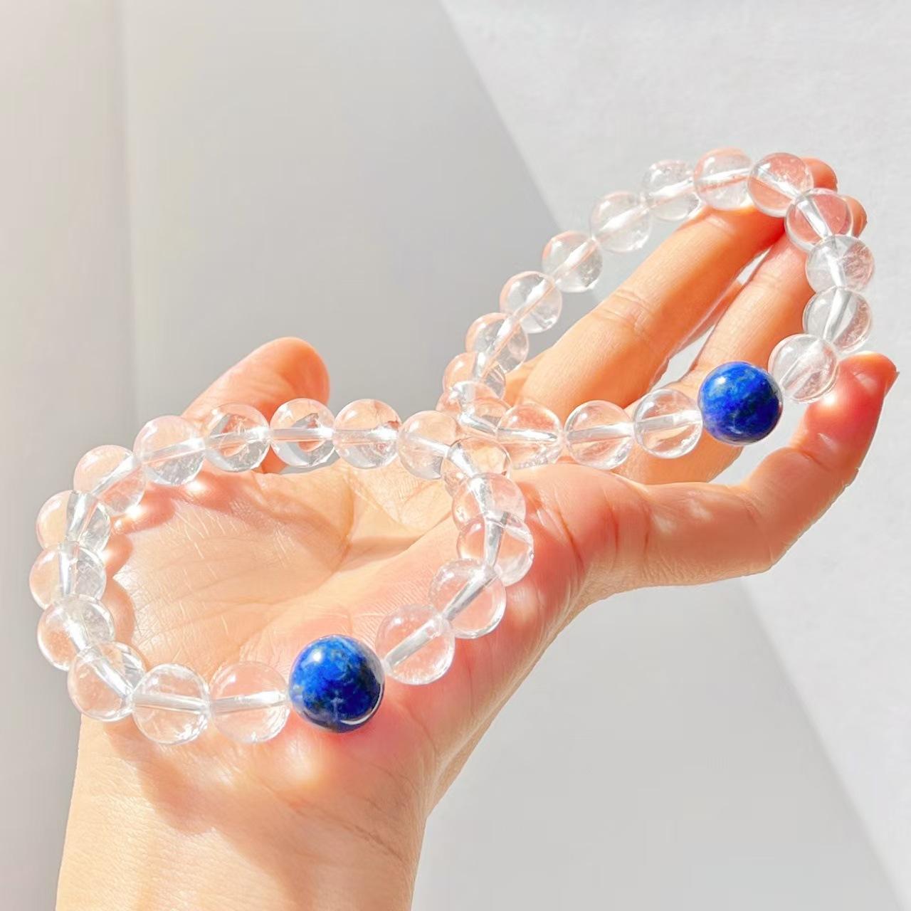 10Mm Natural White Crystal Lapis Lazuli Design Bracelet Bracelet.