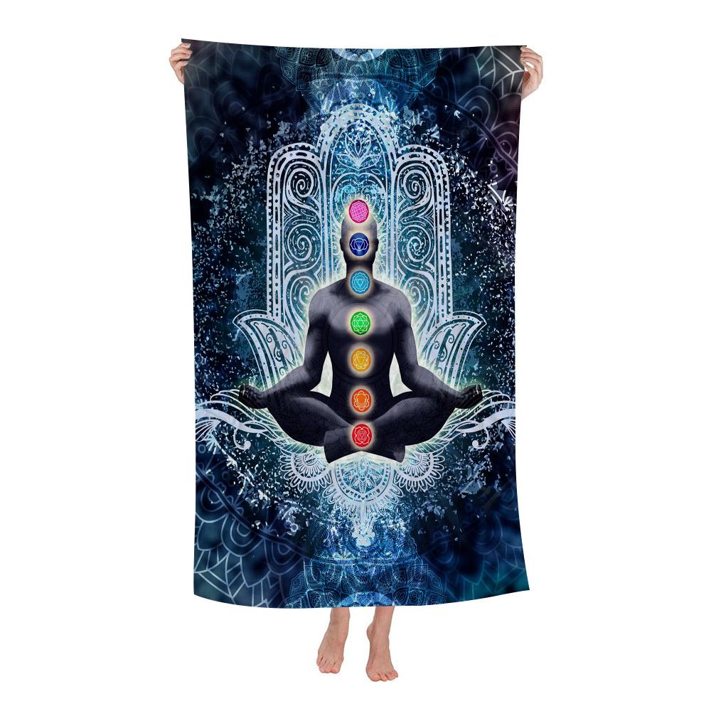 Statua Buddha Indiana Meditazione Chakra Microfibra Asciugamano da Spiaggia Assorbente Asciugatura Rapida Yoga Nuoto Resort Arrampicata su Montagna Asciugamano