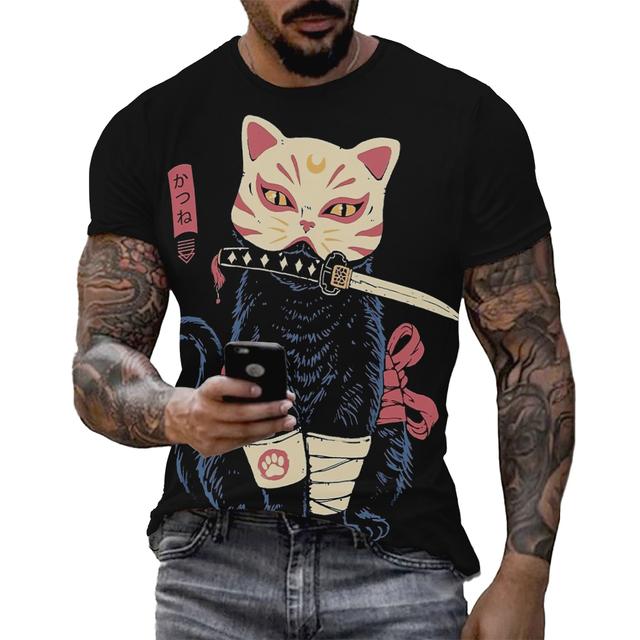 

Футболка с принтом аниме «Самурай Кот» в стиле 3D, для активного отдыха, хип-хоп, в стиле Харадзюку, винтажная одежда, повседневная, с круглым воротником, свободная, с коротким рукавом 6XL