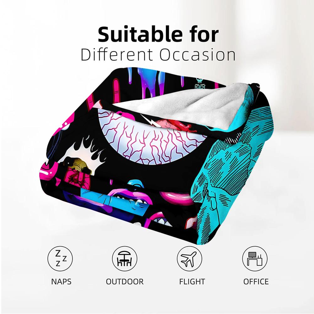 Horror Eye Mouth Cartoon Anime Print Flannel Blanket Soft Warm Throw for Kids Bedroom Sofa Christmas Office Car