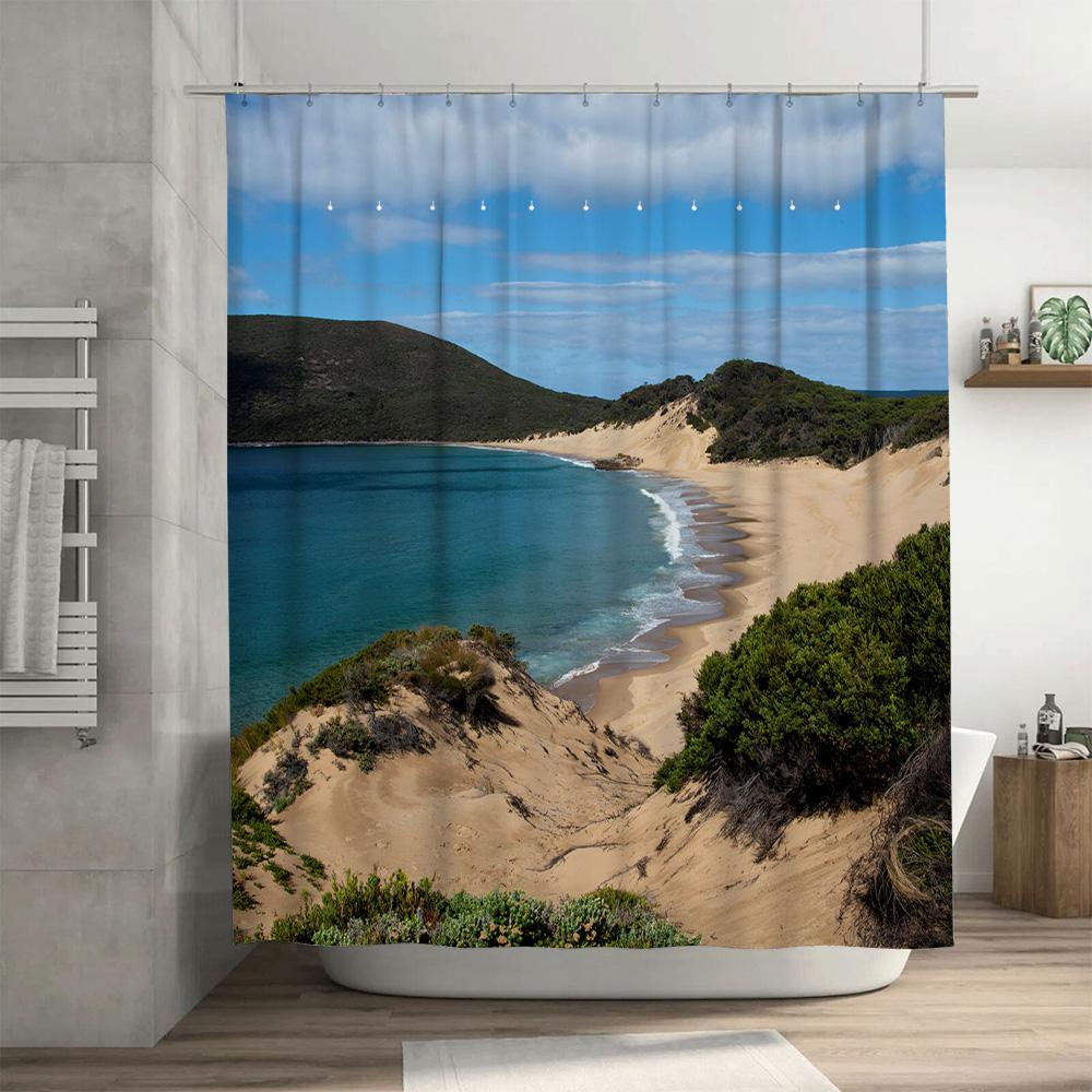 Strand Duschvorhang Küstenmotiv Design Für Badezimmer Dekorationen, Moderne Heimdekoration Wasserdichtes Gewebe, 3D-Druck Bad R