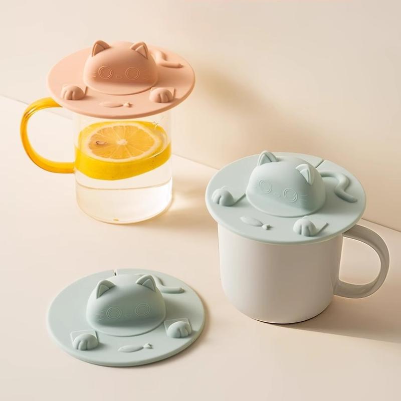 Cute Silicone Cat Shaped Cup Lid Leak Proof High Temperature Resistant Dust Proof Universal Water Cup Lid Multiple Functions