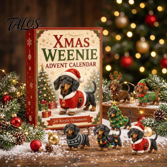 Calendrier Compte à Rebours Saisonnier 2026 Noël Teckel Calendrier de l'Avent, Ensemble d'Ornements Collectionnables 3D Cadeau d'Anniversaire pour Enfants avec 24 Mini Figurines de Chiens,