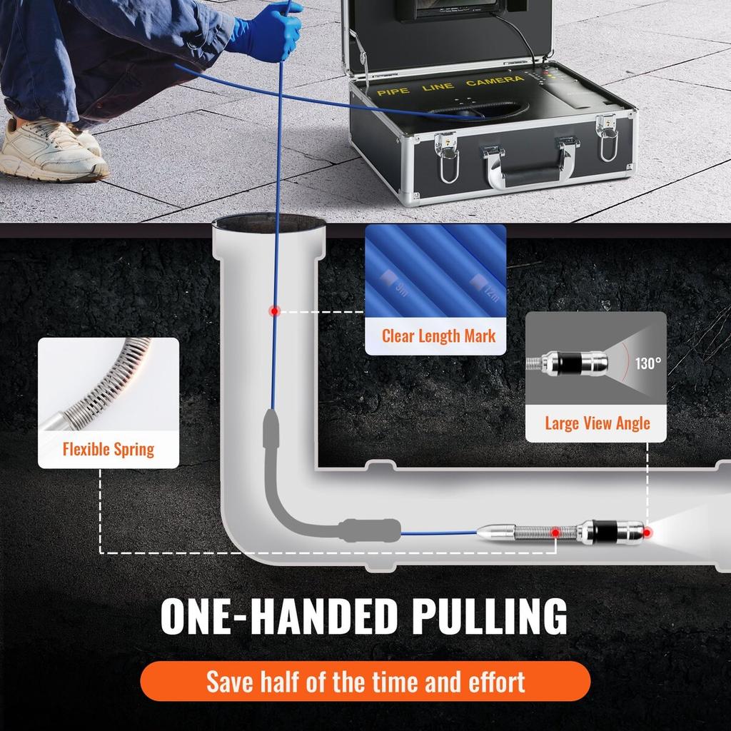 Sewer Camera Pipe Inspection Camera 7-inch Screen 1000TVL Camera 131ft