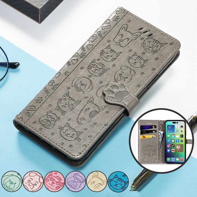 

Прекрасный чехол для телефона с тиснением мультяшных животных для iPhone 11 12 13 14 Samsung Google Xiaomi Honor Card Slots Кошелек из искусственной кожи откидной чехол