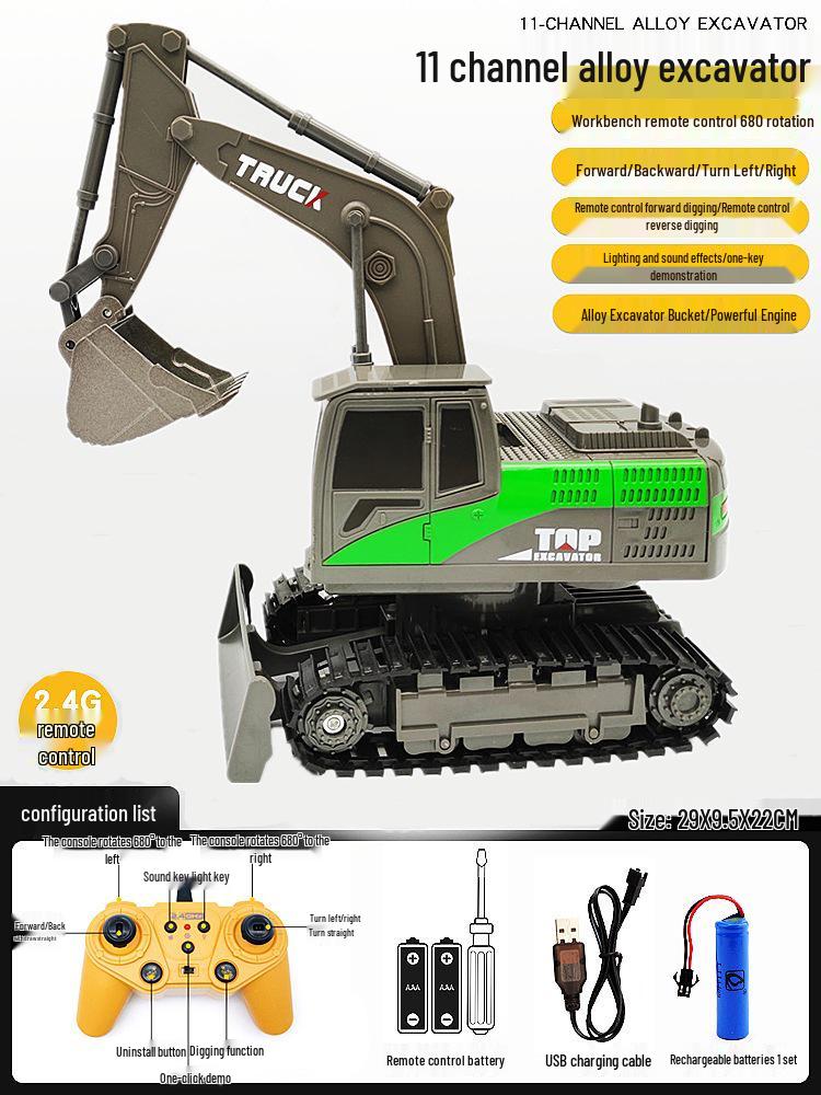 Alloy Remote Control Excavator Digger Vehicle Toy Bulldozer for Kids - Free Shipping