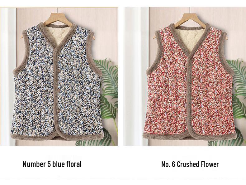 Mom's Floral Fleece-Lined Vest: Small, Cotton Sleeveless Jacket for Autumn/Winter Warmth, Princess Style