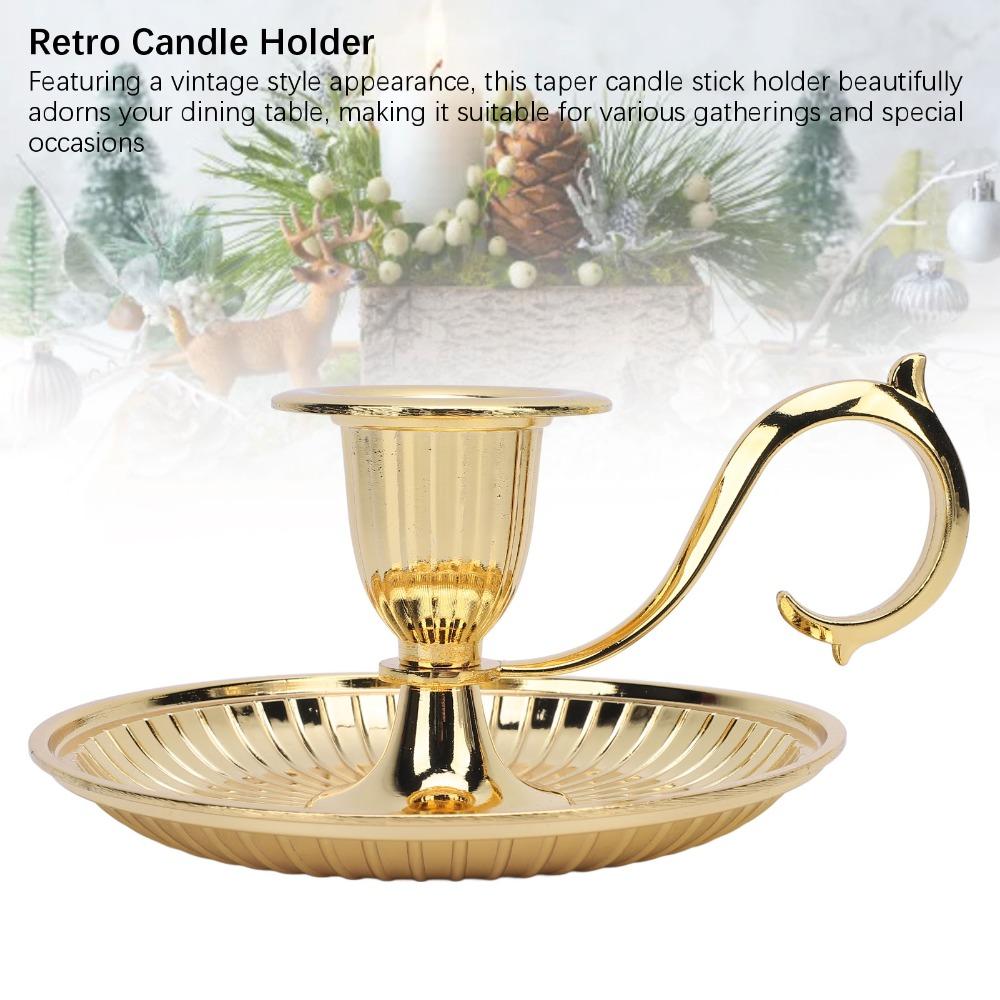 Handheld Taper Candle Holder Round Bottom Brass Candlestick Holder  Christmas Decor
