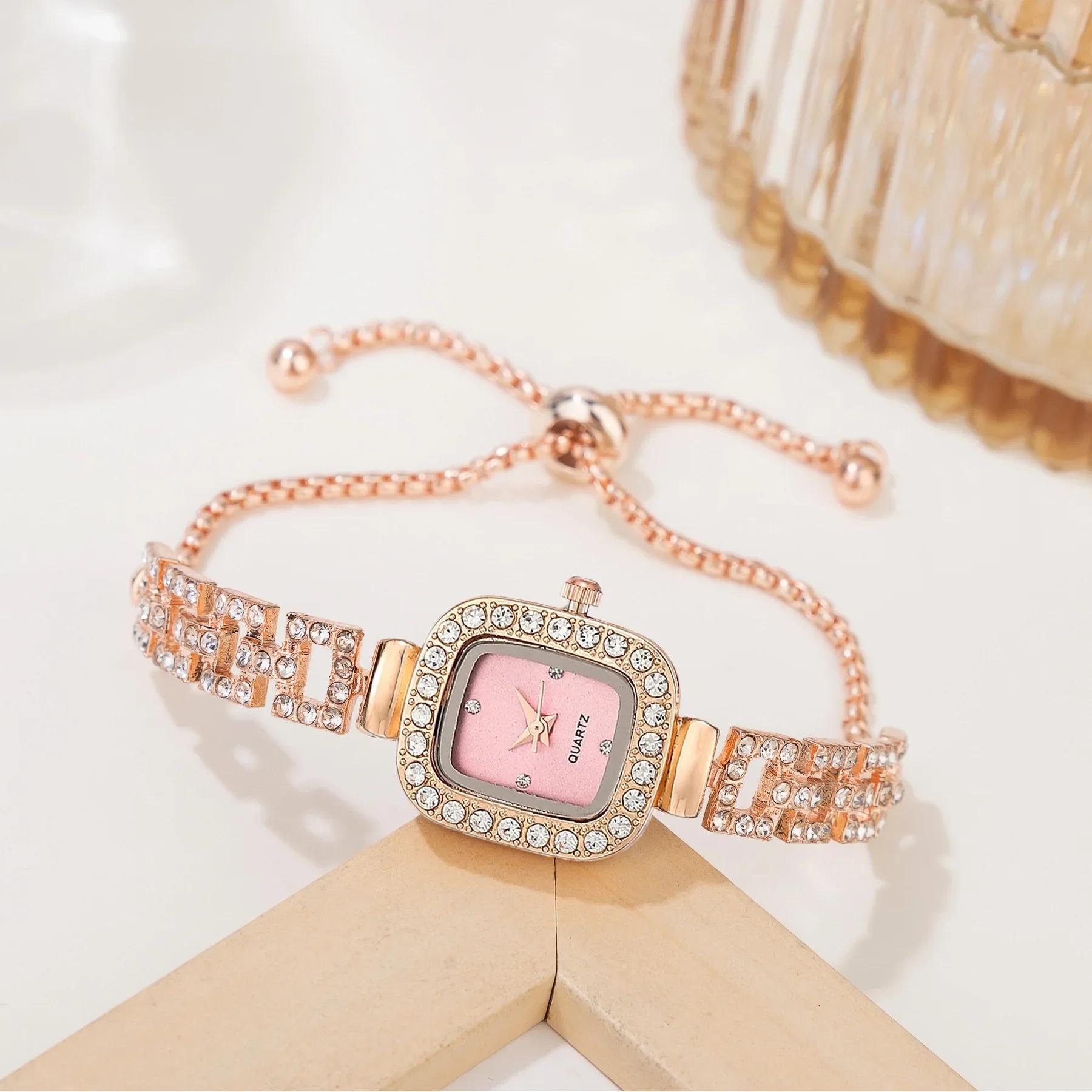 

Luxury Square Quartz Watches Rose Gold Crystal Watches for Woman Diamond Inlaid Bracelet Ladies Wristwatch Relogios Feminino